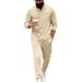 Men's Long Sleeve Henley Shirt & Straight Leg Pants Set - Casual Loungewear For Spring & Fall - Soft Polyester Fabric - Relaxed Fit (Black, White)_viptrois.com