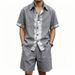 Men's Linen Short Sleeve Shirt And Shorts Set Breathable Casual Summer Outfit Comfortable Lightweight Two-Piece Daily Wear_viptrois.com
