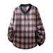 Retro Plaid V-Neck Sweatshirt For Men – Relaxed Fit Long Sleeve Casual Pullover (Pink/White/Brown, M-XXXL)_viptrois.com