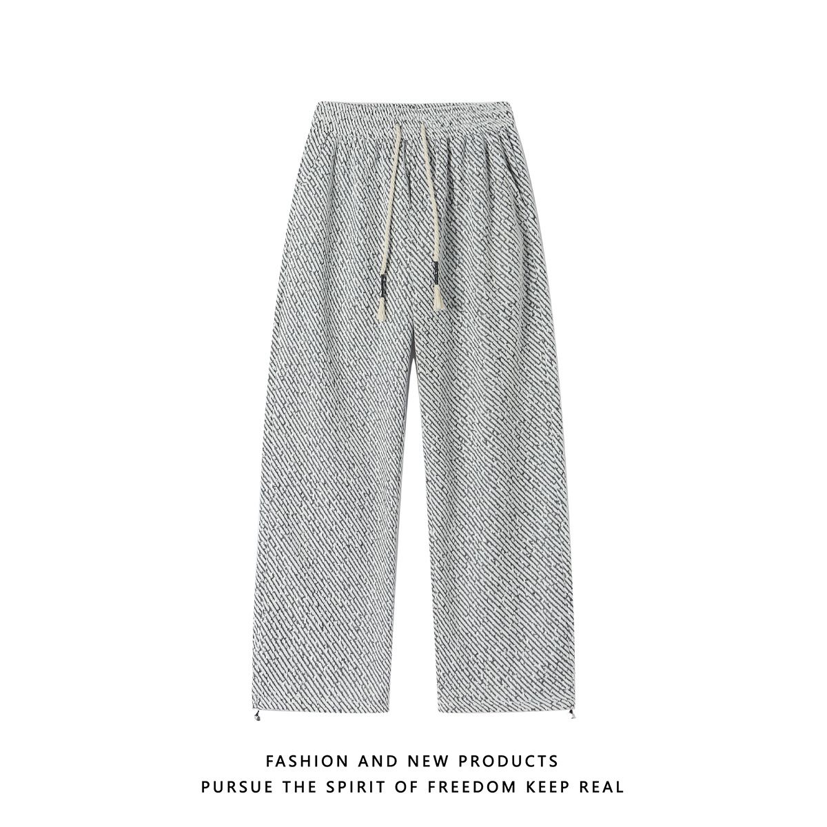 Men's Wheat Ear Pattern Thickened Casual Sweatpants Loose Straight Leg Wide Leg Flowy Heavyweight Long Pants Winter New Style_viptrois.com