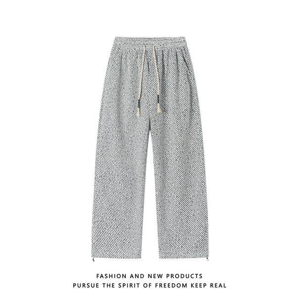 Men's Wheat Ear Pattern Thickened Casual Sweatpants Loose Straight Leg Wide Leg Flowy Heavyweight Long Pants Winter New Style_viptrois.com