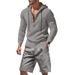 Men's Casual Linen Hooded Suit Summer Trendy Beach Wear Loose Fit Long Sleeved Shorts Black Gray Khaki American Style_viptrois.com