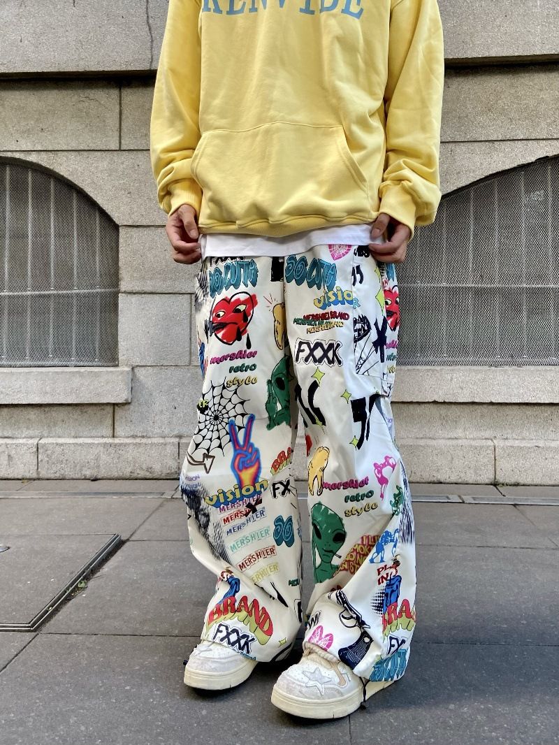 Unisex Clothing retro hand painted color graffiti straight casual pants wide leg overalls ins_viptrois.com