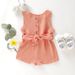 Kids' Clothing New Style Girls Baby Solid Color Button Front Tight Bow Belt Jumpsuit_viptrois.com