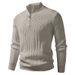 Men's Clothing Semi-Turtleneck Zip-Up Knit Sweater - Slim Fit Casual Pullover With Ribbed Hem For Winter & Fall (Beige, Gray, Black, Khaki)_viptrois.com