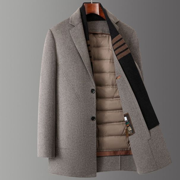 Business Men's Suit Coat Winter Padded Thickened Mid-Length Scarf Collar Detachable Woolen Jacket_viptrois.com