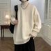 Pure Solid Color Knitted Sweater Men's Autumn Japanese Style Lazy Korean High Street Cool Oversize Knitwear_viptrois.com