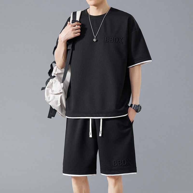 Men's Clothing Sports Suit Men's Summer Ice Silk Quick Drying Short Sleeved T Shirt Light Breathable Large Size Casual Shorts_viptrois.com