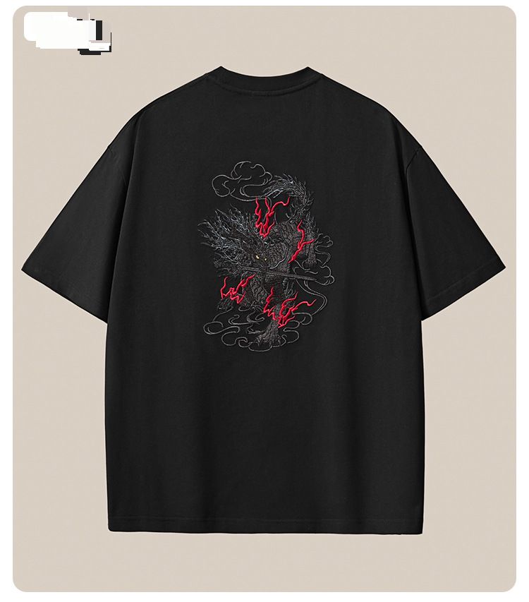 Men's Clothing Cotton Short Sleeved T Shirt Embroidery Loose Large Size T-Shirts_viptrois.com