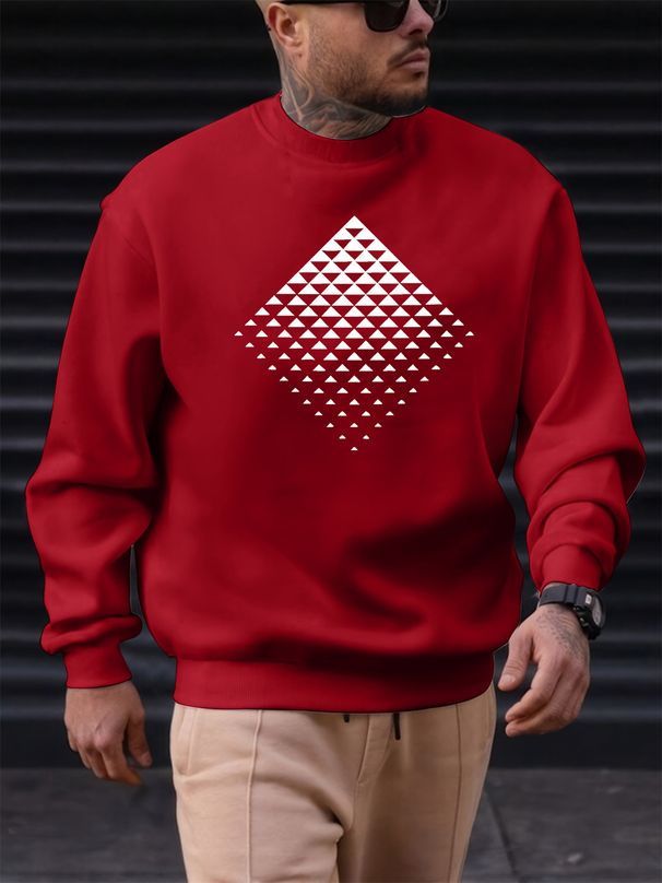 Men's Loose Casual Fashionable Simple Diamond Pattern Printed Round Neck Long Sleeved Sweatshirt For Autumn And Winter_viptrois.com