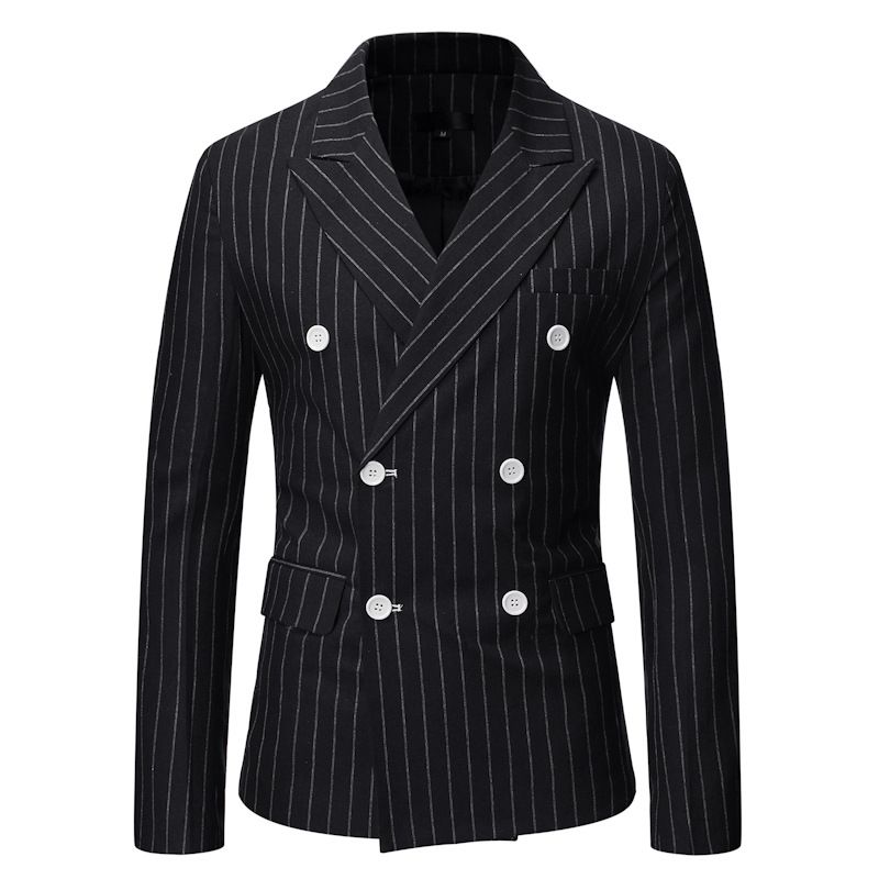 CT New Men's Striped Casual Double-Breasted Suit European Size Slim Fit Blazer_viptrois.com
