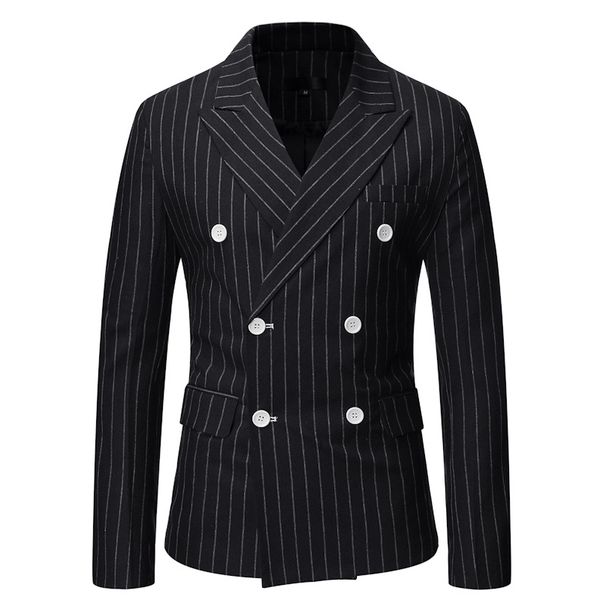CT New Men's Striped Casual Double-Breasted Suit European Size Slim Fit Blazer_viptrois.com