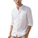 Men's Clothing Solid Color Men's Shirt Casual Cardigan Stand Collar Linen Loose Casual Retro Men's Shirt_viptrois.com