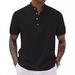 Men's Clothing Short Sleeved Striped Solid Color Half Open Cardigan Button Summer New Cross Border Tops T Shirt_viptrois.com