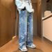 Men's Clothing Street Print Jeans For Men Autumn Trend Vibe Style Loose Versatile Design Mopping Wide Leg Pants_viptrois.com