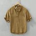 Men's Clothing Retro Stand Collar Cotton And Linen Shirt Men's Casual Simple Short Sleeve Thin Linen Shirt One Piece_viptrois.com