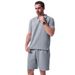 Men's Clothing Solid Jacquard T-Shirt & Shorts Set - Summer Casual Outfit - Breathable Polyester - S-XXXL (Black, Khaki, Gray, Sky Blue, White)_viptrois.com