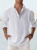2025 Men's Linen Stand Collar Long-sleeved T-shirt, Loose-fitting Undershirt, Pure Color Long-sleeved Shirt_viptrois.com