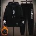 Men’s Fleece Hoodie & Joggers Set – Cozy Winter Outfit, Relaxed Fit, Trendy Streetwear (M-3XL, Black/Khaki, Polyester)_viptrois.com