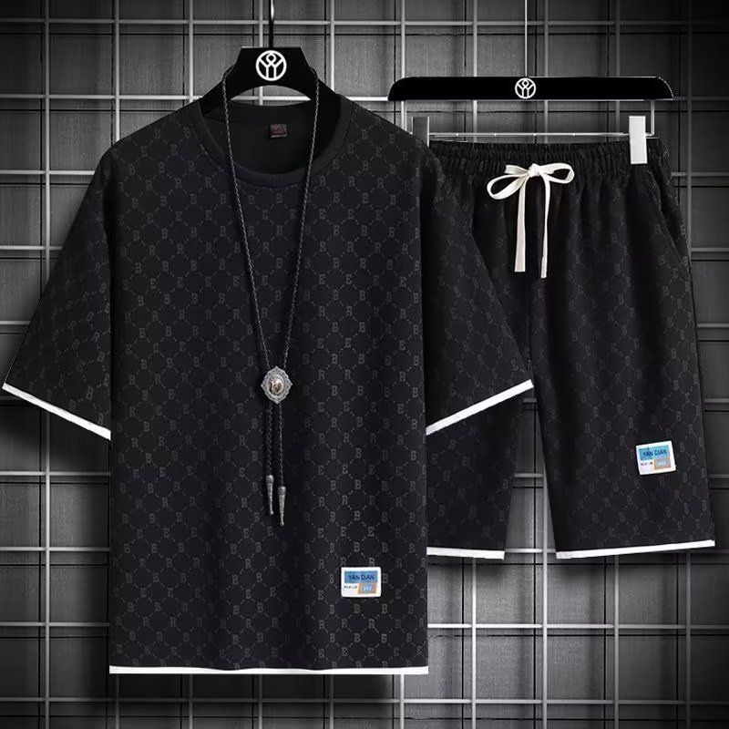 Fashion Brand Casual Shorts Suit Shorts T Shirt Versatile Fashion Summer Men's Printed Sports New Style_viptrois.com