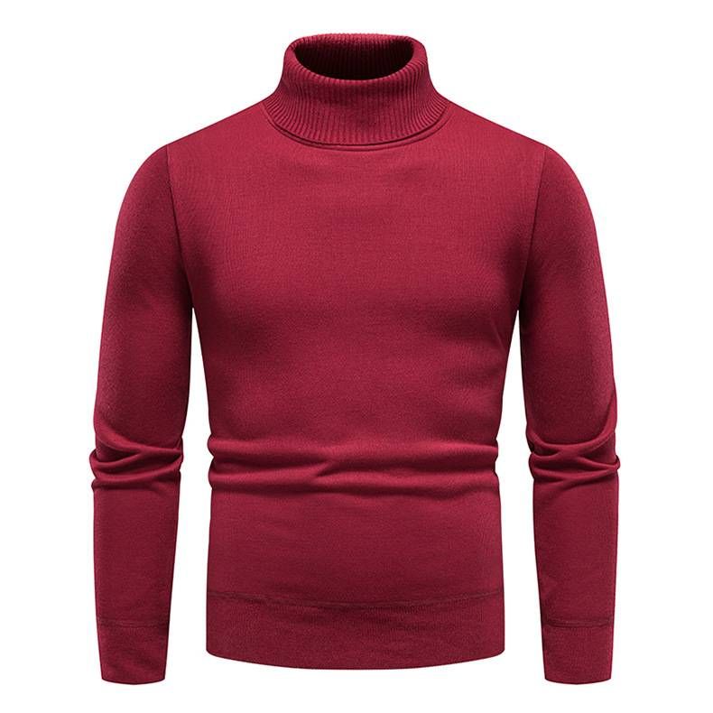 Men's High Neck Knit Sweater – Slim-Fit Pullover For Casual & College Style_viptrois.com