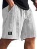 Men's Casual Jacquard Shorts Multi-Pocket Spring Summer Straight Wide Sports Mid-Waist Drawstring Black Blue Cotton Polyester_viptrois.com