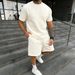 Men's Clothing Summer New Casual Suit Men's Short Sleeved Shorts Suit Solid Color Textured T Shirt Shorts Suit_viptrois.com