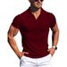 Men Slim Lapel V Neck Short Sleeve Polo Mature Tone Stripe All Match Gentleman Summer Daily Basic Daily Outfit Top_viptrois.com