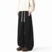 Men's White Floral Gray Curved Blade Sweatpants Straight Leg Casual Loose Wide Leg American Style Sports Pants for Autumn/Winter Trendy_viptrois.com