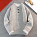 "Solid Color Vintage Henley Sweater – Classic Crewneck Pullover With Bone Buttons, Relaxed Fit Cotton Blend For Casual Sophistication"_viptrois.com