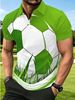Polo Uomo Taglio Dritto Tessuto Fresco Traspirante Stampa Digitale Calcio Verde, Colletto Manica Corta Sport Casual Taglie Europee_viptrois.com
