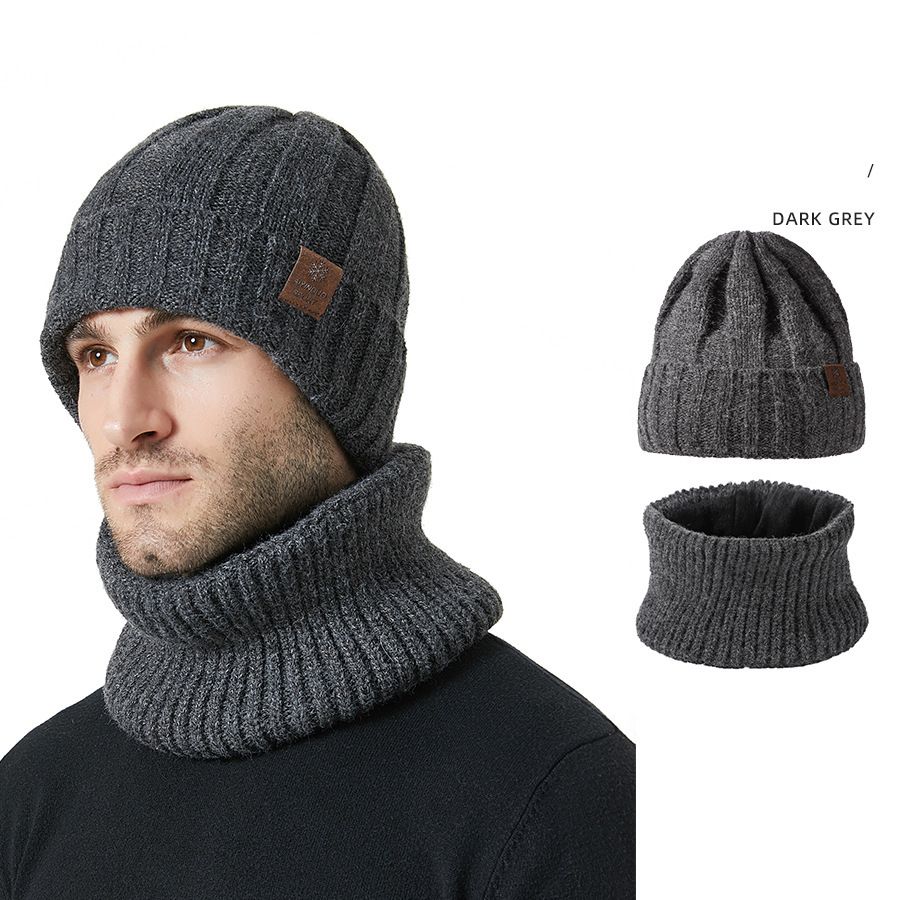 Knitted hat scarf set unisex winter thick warm hat two piece ear protection casual wool hat_viptrois.com