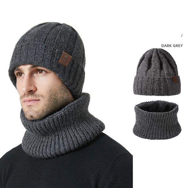 Knitted hat scarf set unisex winter thick warm hat two piece ear protection casual wool hat_viptrois.com