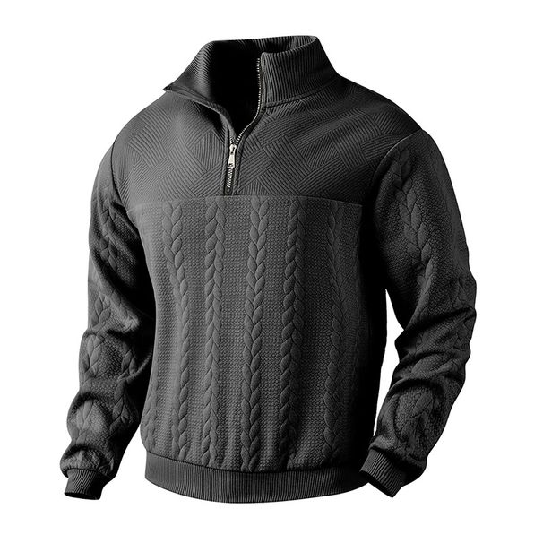 Men's Clothing Retro Casual Stand Up Collar Zipper Pullover Loose Knitted Heavy Stitching Jacquard Autumn And Winter Long Sleeved Sweatshirt_viptrois.com
