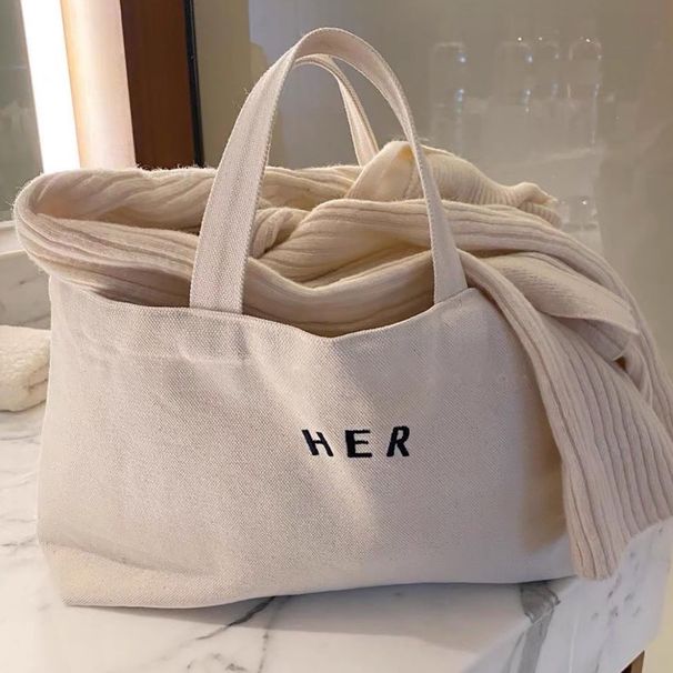 Women’s Bags Spring New Korean Ins Literary Letters Fashion Canvas Lunch Box Bag Simple Hand Tote Bag Trend_viptrois.com