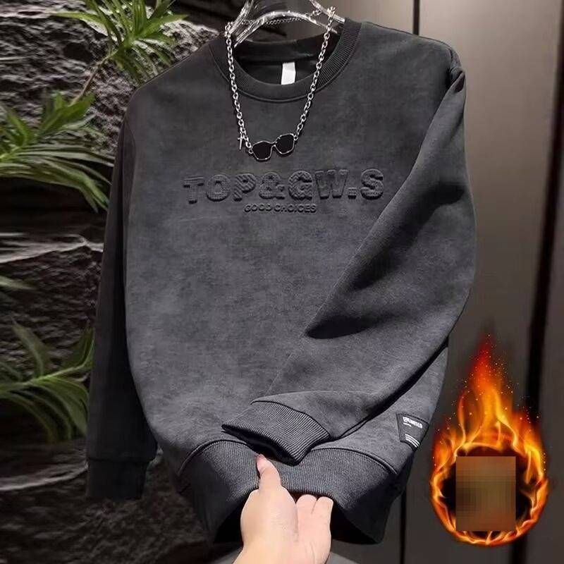 Heavyweight Fleece-Lined Men's Sweatshirt – Loose Fit Crewneck Pullover For Winter & Autumn (Black/Gray/Apricot, M-3XL)_viptrois.com