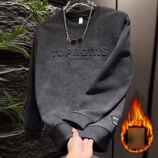 Heavyweight Fleece-Lined Men's Sweatshirt – Loose Fit Crewneck Pullover For Winter & Autumn (Black/Gray/Apricot, M-3XL)_viptrois.com