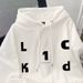 Unisex Hooded Sweatshirt With Letter Print – Oversized Streetwear Style, High Cotton Blend, S-4XL (White & Grey, Fleece-Lined & Lightweight Options)_viptrois.com