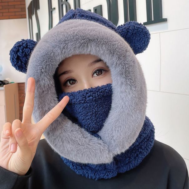 Designer trend unisex parent-child models thickened scarf one-piece hat winter neck warm windproof cold face shield hat ear protection hat_viptrois.com