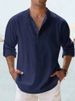 2025 Men's Linen Stand Collar Long-sleeved T-shirt, Loose-fitting Undershirt, Pure Color Long-sleeved Shirt_viptrois.com