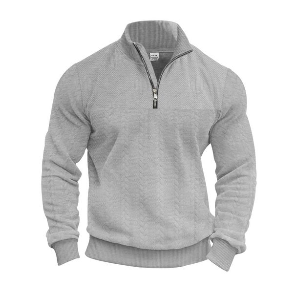 Retro Casual Stand-up Collar Zipper Pullover Loose Knitted Heavyweight Jacquard Patchwork Autumn And Winter Long-sleeved Sweatshirt_viptrois.com