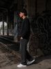 Men's Retro Black Cable Knit Sweater, American Street Style Loose Knit Pullover_viptrois.com