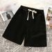 Men's Elastic Waist Denim Shorts Midweight Summer Thin Loose Straight Leg Casual Korean Style Trendy Everyday mid Length Shorts_viptrois.com