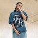 American High Street Printed Short-sleeve T-shirt For Men, Summer Loose Fit, Washed And Distressed, Round Neck_viptrois.com