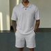 Men's Casual Polo Shirt & Shorts Set - Breathable Summer 2-Piece Outfit In Solid & Jacquard Colors (White, Black, Olive, Sky Blue, Gray, Khaki)_viptrois.com