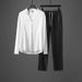 Men's Clothing Casual Sports Suit For Trendy Men Chinese Style Tang Suit Long Sleeved T Shirt Large Size Breathable V Neck Shirt Two Piece Set_viptrois.com