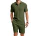 Men's Summer Casual Short Sleeve Polo Shirt & Shorts Set | Breathable Checkered Pattern | Relaxed Fit For Vacation & Daily Wear_viptrois.com