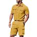 Men's Clothing Summer New Men's Casual Loose Corduroy Workwear Short Sleeved Shorts Shirt 2 Piece Suit Men_viptrois.com