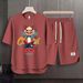 Men's Clothing 2024 Waffle Casual Summer Suit Men's Loose Teen Short sleeved T shirt Shorts Handsome Two piece Suit_viptrois.com