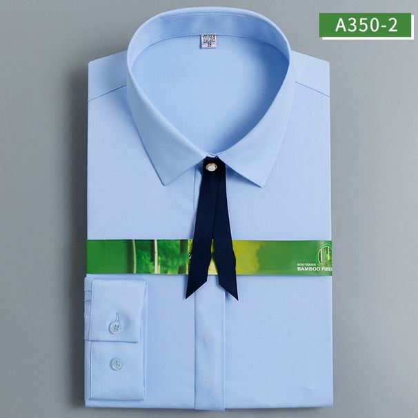 Women's Bamboo Fiber Long Sleeve Dress Shirt, Wrinkle-Resistant Professional Blouse With Stretch, Comfortable Business Formal Wear For Office_viptrois.com